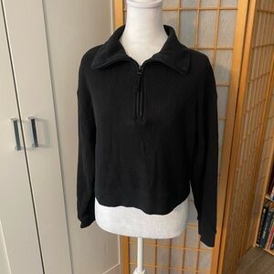 Stars Above Waffle Quarter Zip Sweatshirt Womens Medium Long Sleeve Black